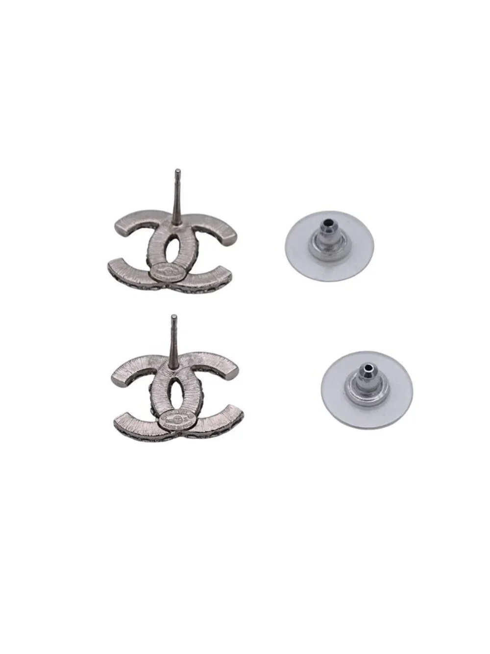 Chanel Earrings Rhinestone CC Logo Silver Small